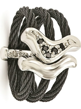 FB Jewels Edward Mirell Black Titanium w Sterling Silver Black Spinel Cable Flexible Ring FB Jewels Edward Mirell Black Titanium w Sterling Silver Black Spinel Cable Flexible Ring